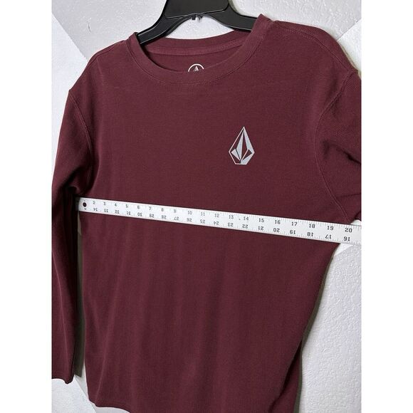 Volcom Size L Mens Sweater Crew Neck Long Sleeve Casual Thermal Waffle Burgundy - Picture 8 of 10